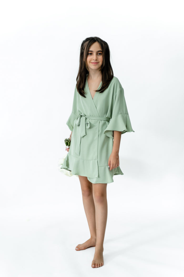 Ruffled Robe Kids - Sage Green