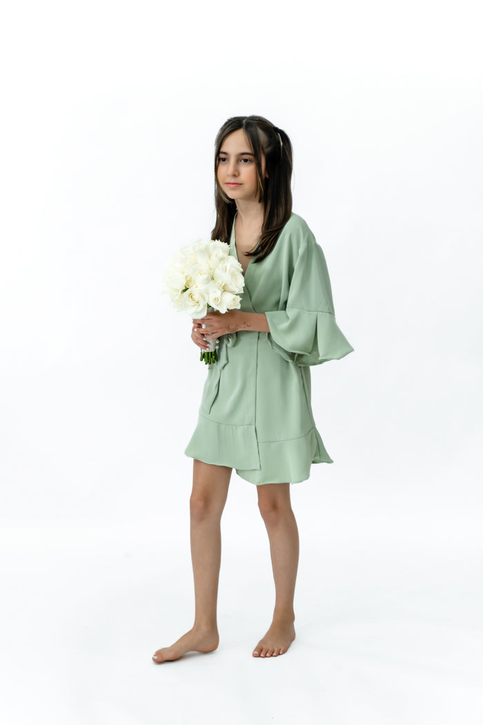 Ruffled Robe Kids - Sage Green