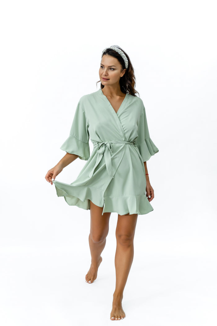 Ruffled Robe - Sage Green