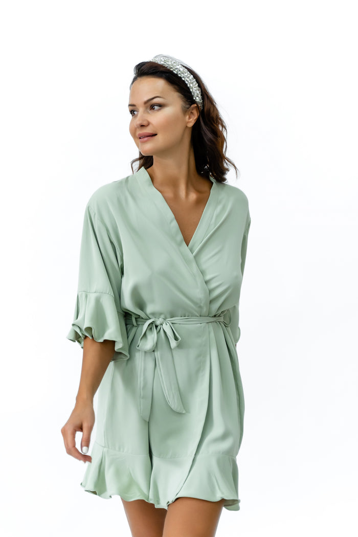Ruffled Robe - Sage Green