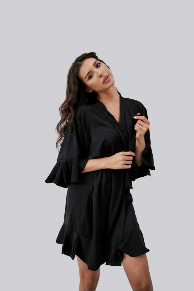 Ruffled Robe - Black