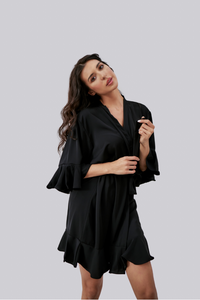 Ruffled Robe - Black