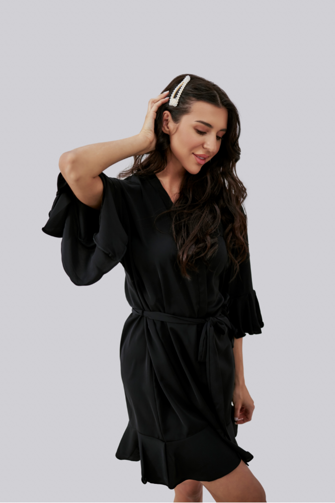Ruffled Robe - Black