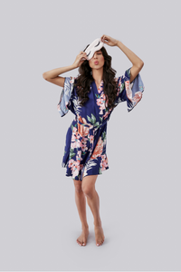Floral Ruffled Robe - Navy Blue