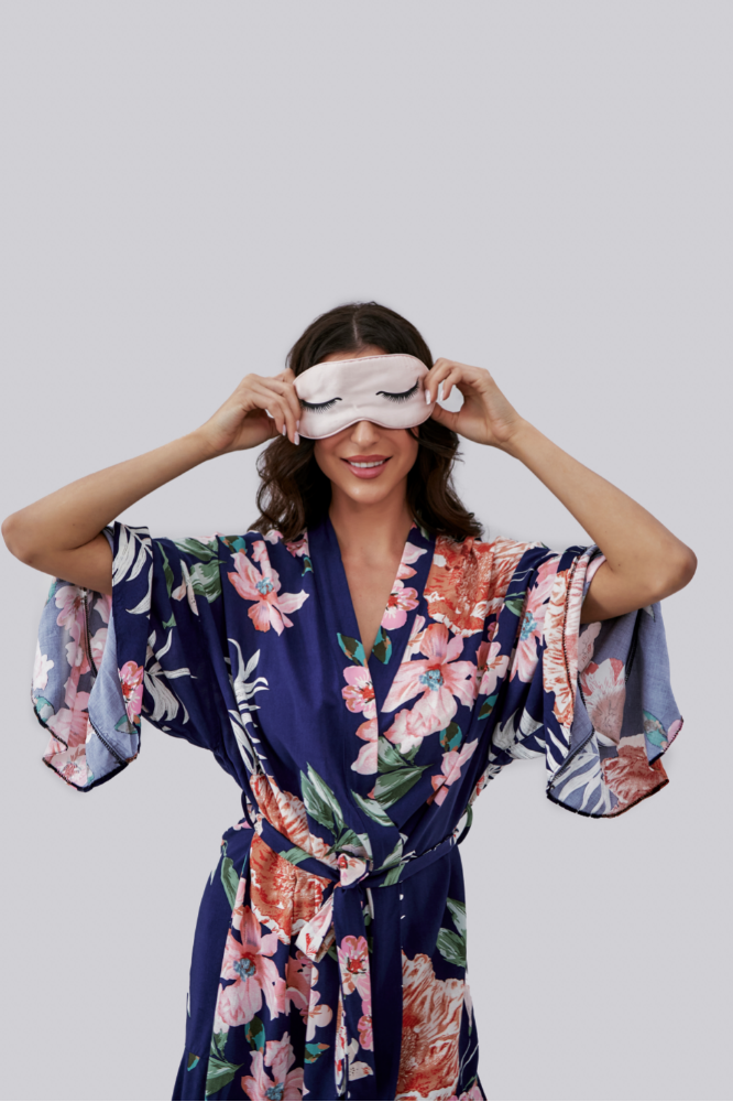 Floral Ruffled Robe - Navy Blue