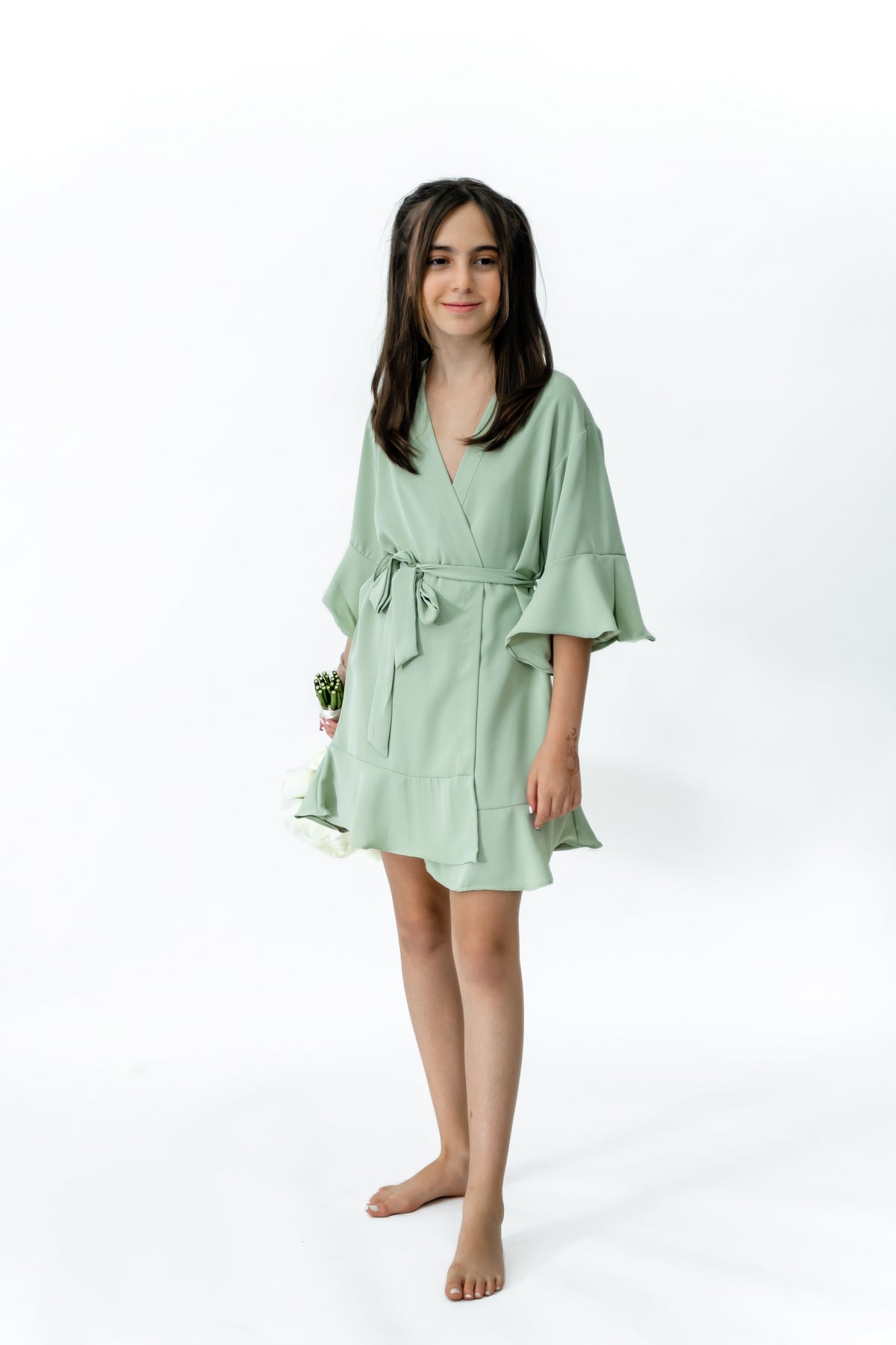 Ruffled Robe Kids - Sage Green – Lilac Studio