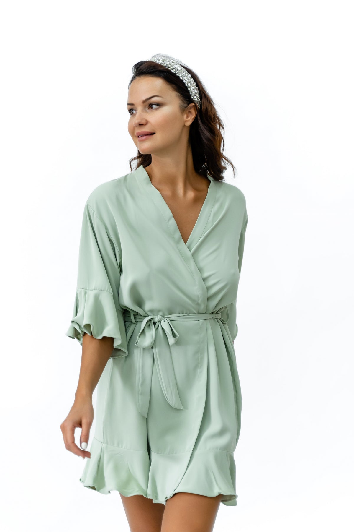 Ruffled Robe - Sage Green – Lilac Studio