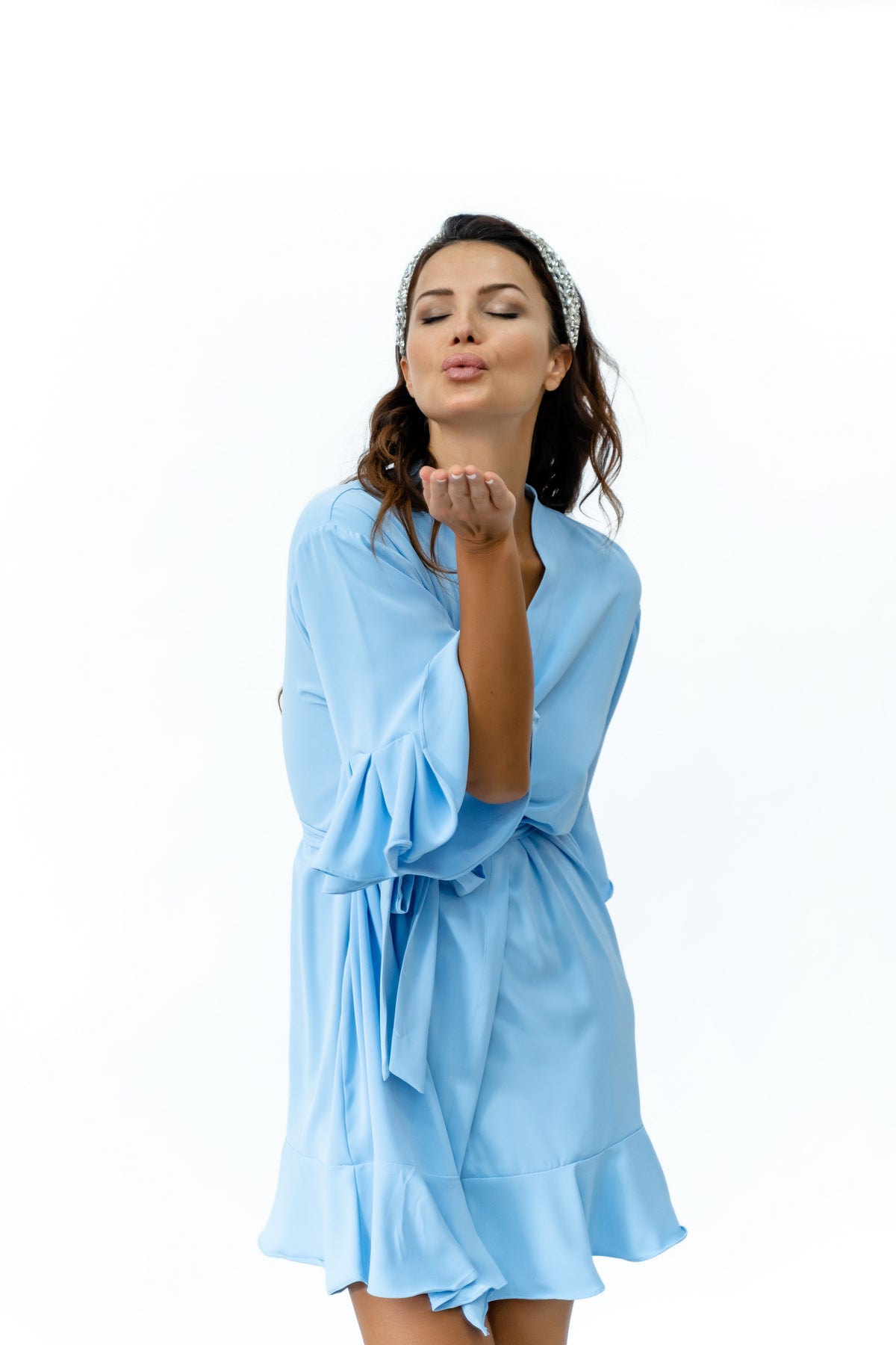 Sky Blue Pattern Robe Ruffled Robe – Sky blue – Lilac Studio