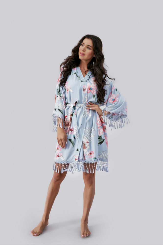 Floral Robe - Dusty Blue